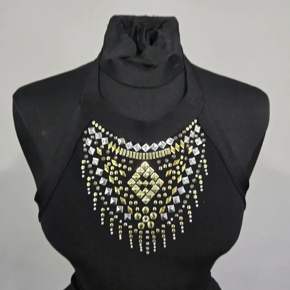 🐢 BEBE Halter Midi Dress With Metal Studs. Size M Like New.